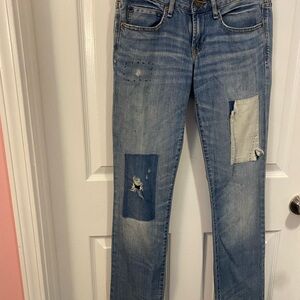 GAP Distressed Blue Straight Leg Jeans